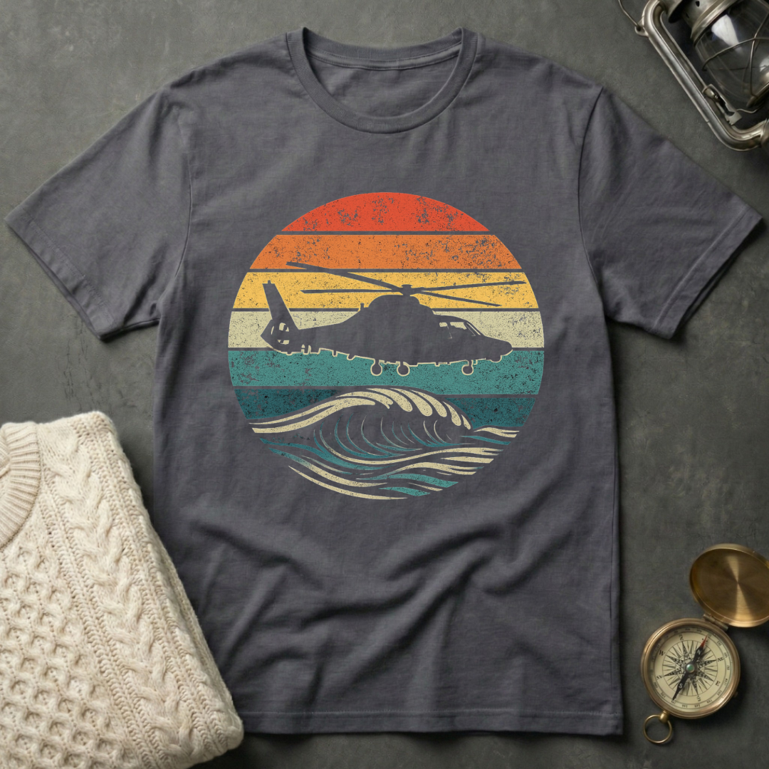 USCG H-65 Dolphin Sunset - Distressed Retro T-Shirt