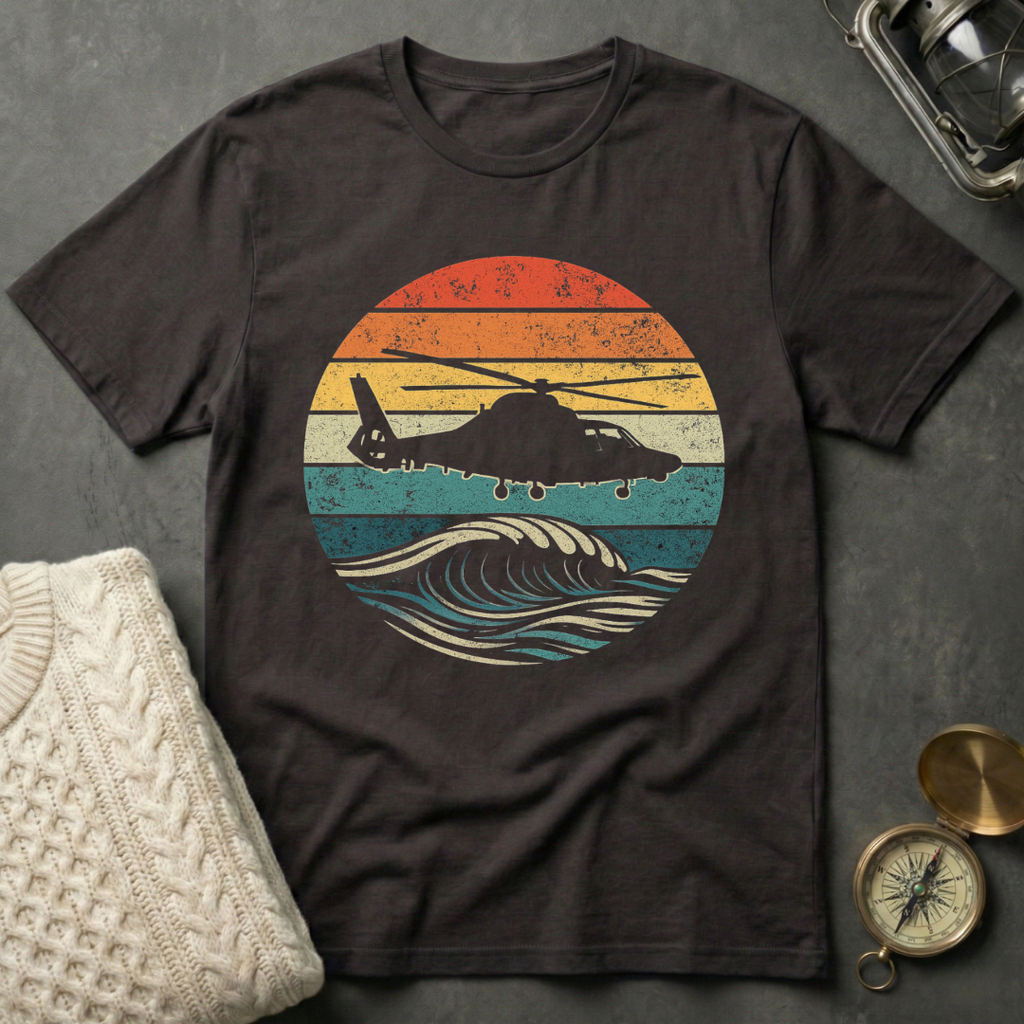 USCG H-65 Dolphin Sunset - Distressed Retro T-Shirt
