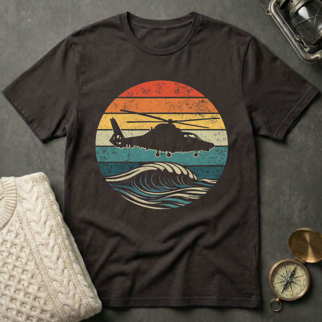 USCG H-65 Dolphin Sunset - Distressed Retro T-Shirt