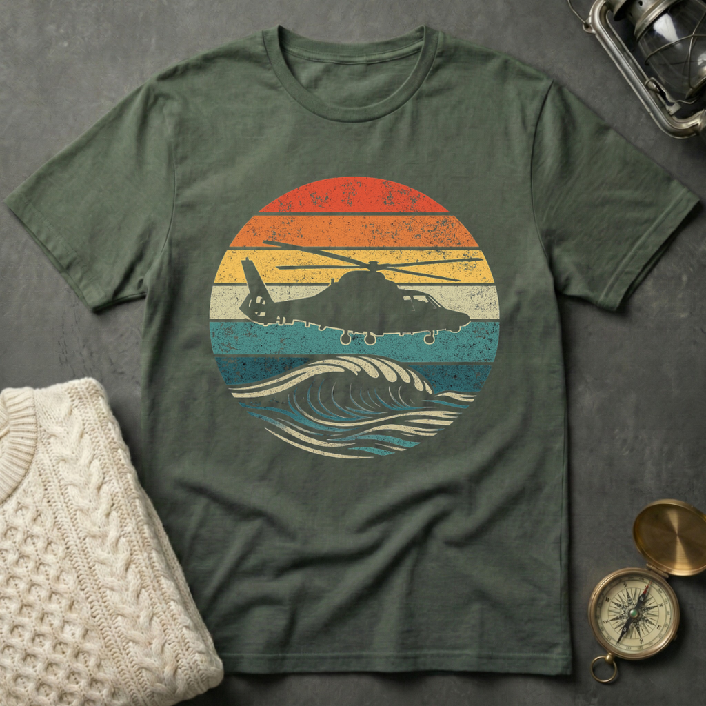 USCG H-65 Dolphin Sunset - Distressed Retro T-Shirt