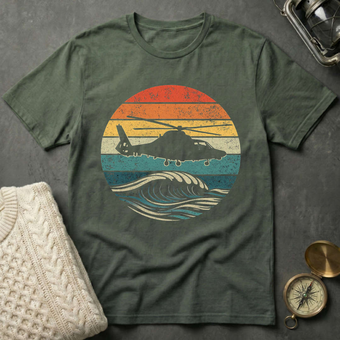USCG H-65 Dolphin Sunset - Distressed Retro T-Shirt