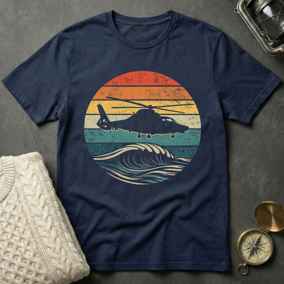 USCG H-65 Dolphin Sunset - Distressed Retro T-Shirt
