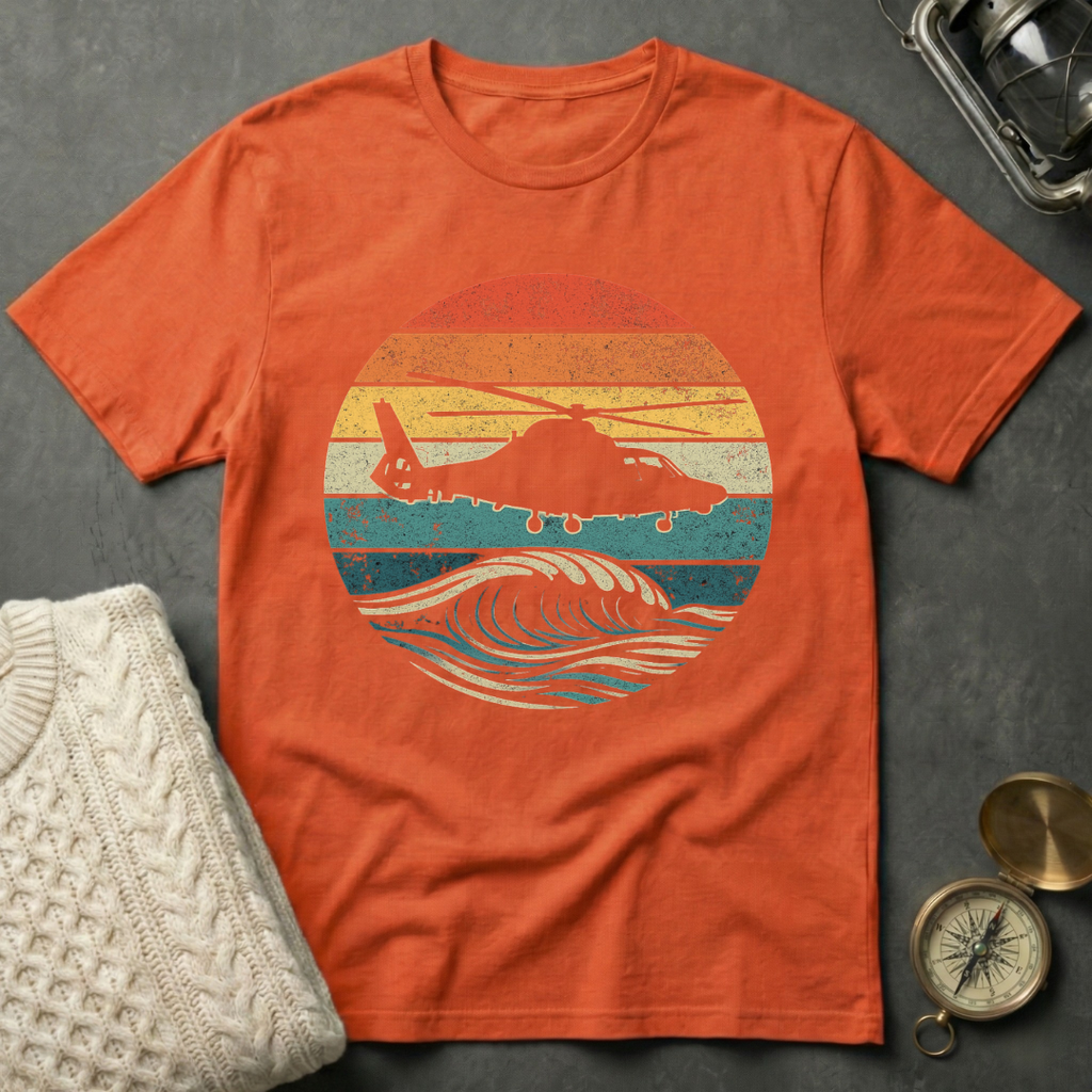 USCG H-65 Dolphin Sunset - Distressed Retro T-Shirt