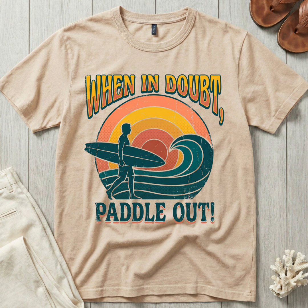 When In Doubt, Paddle Out - Groovy Retro T-Shirt